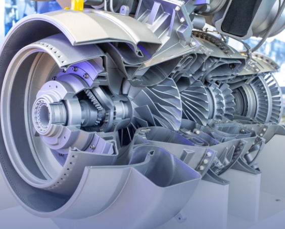 A cutaway of an aircraft engine